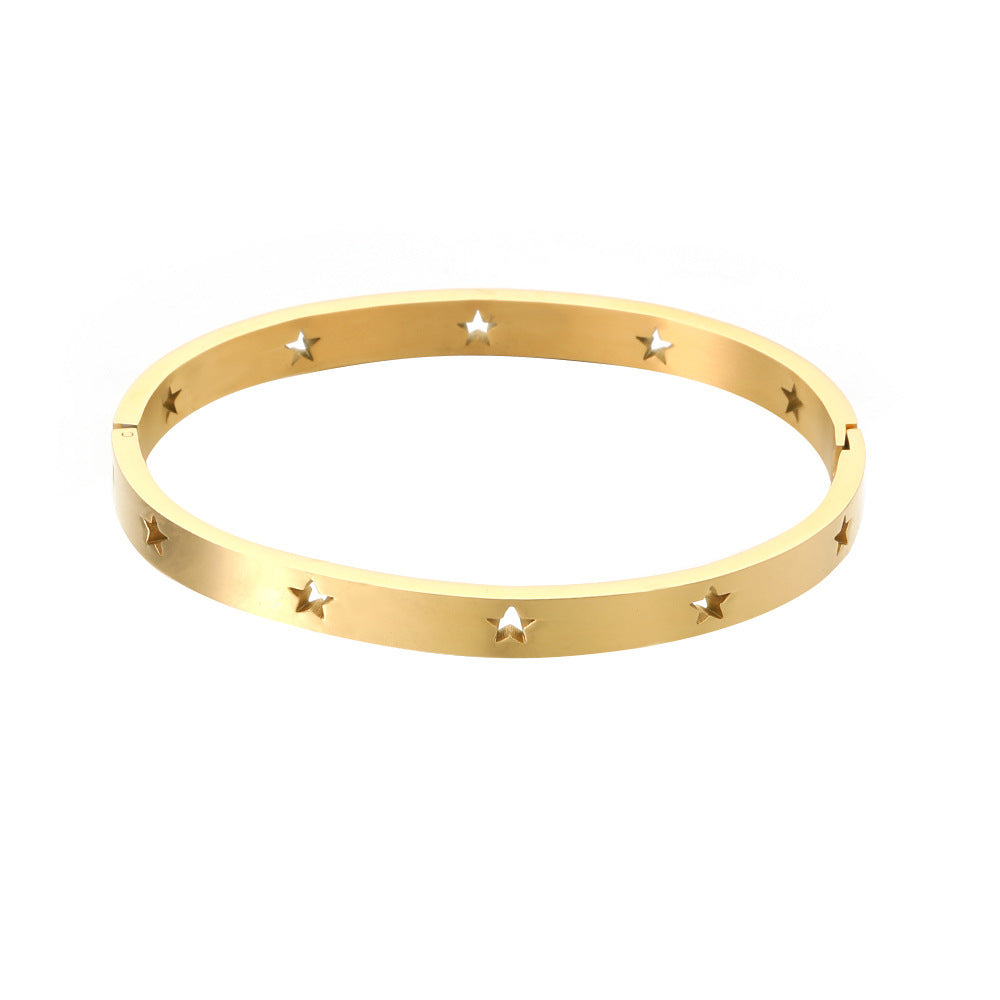 Men's Fashion Simple Titanium Steel Gold Plated Shaped Open Bracelets