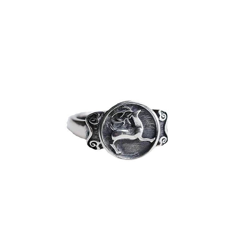 Retro Deer Chinese Style Thai Sier Artistic Temperament Ring