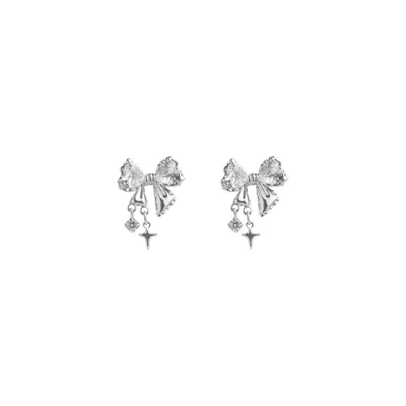 Star Bright Bow Diamond Female Niche Design Earrings
