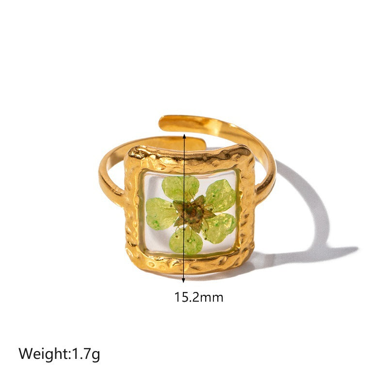 Flower Series Stainless Steel Adjustable Gold Ring