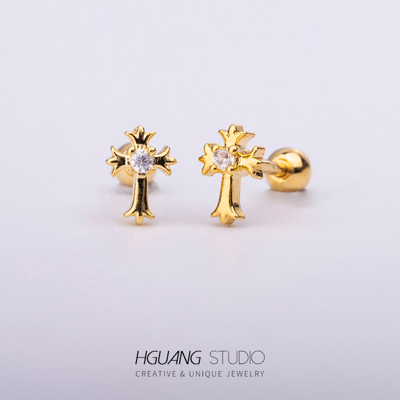 Steel Ear Bone Spider Cross Screw Twist Earrings