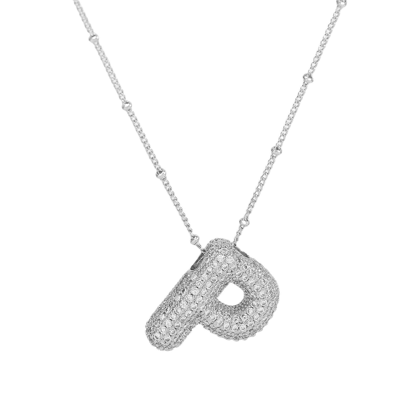 Women's Brass Zircon Bubble Balloon Letter Chubby Necklaces