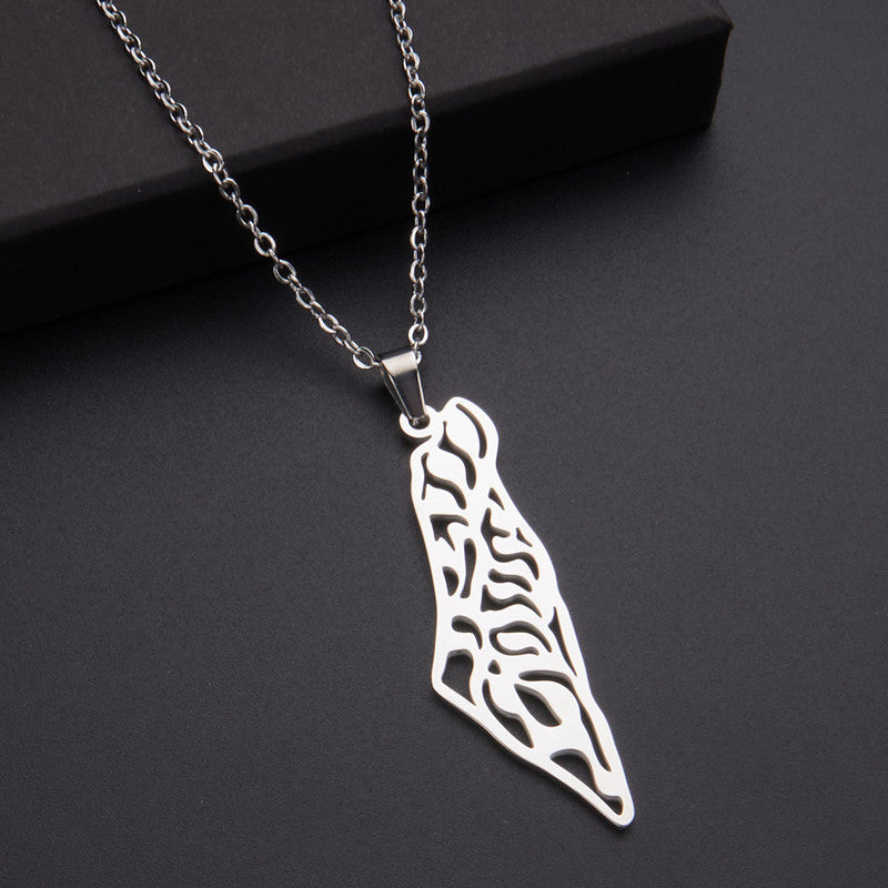 Oil Dripping Vintage Palestine Map Stainless Steel Necklaces