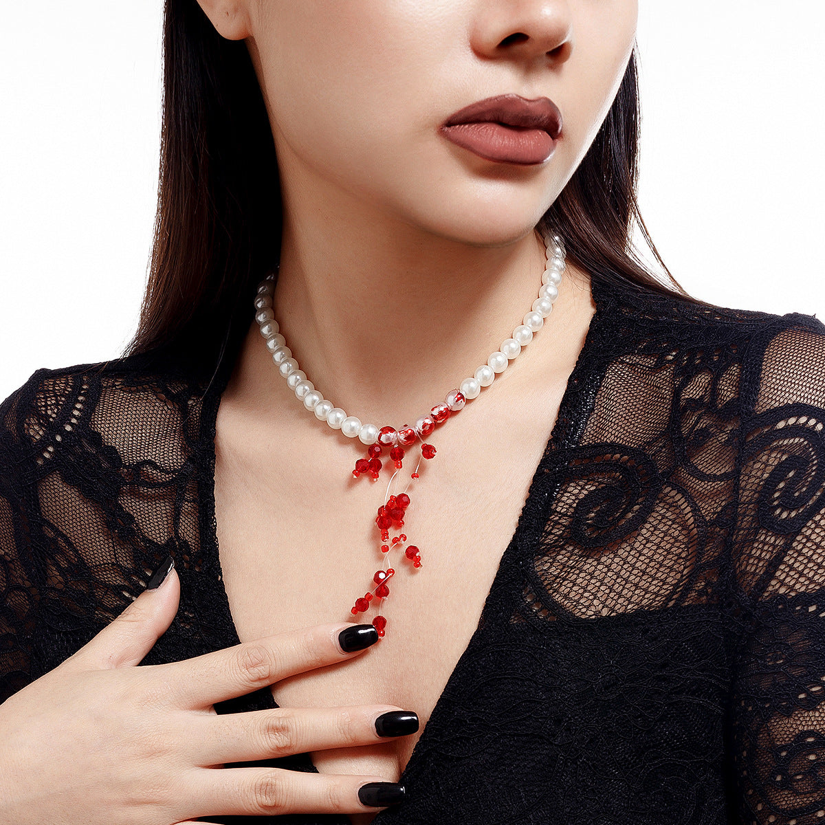 Style Beaded Halloween Blood Drop Tassel Clavicle Necklaces