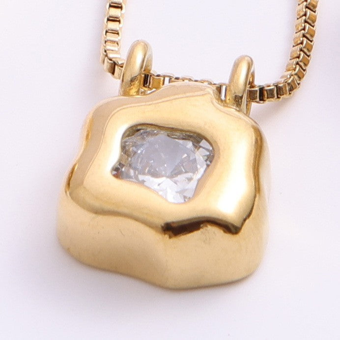 Shaped Gold Block Inlaid Zircon Titanium Steel Necklaces