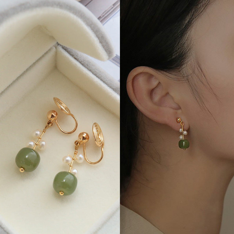 Jade Light Luxury High-grade Ear Clip Mosquito Earrings