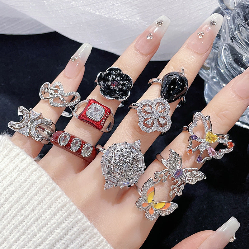Luxury High-grade Butterfly Rose Twin Series Open Design Personality Rings