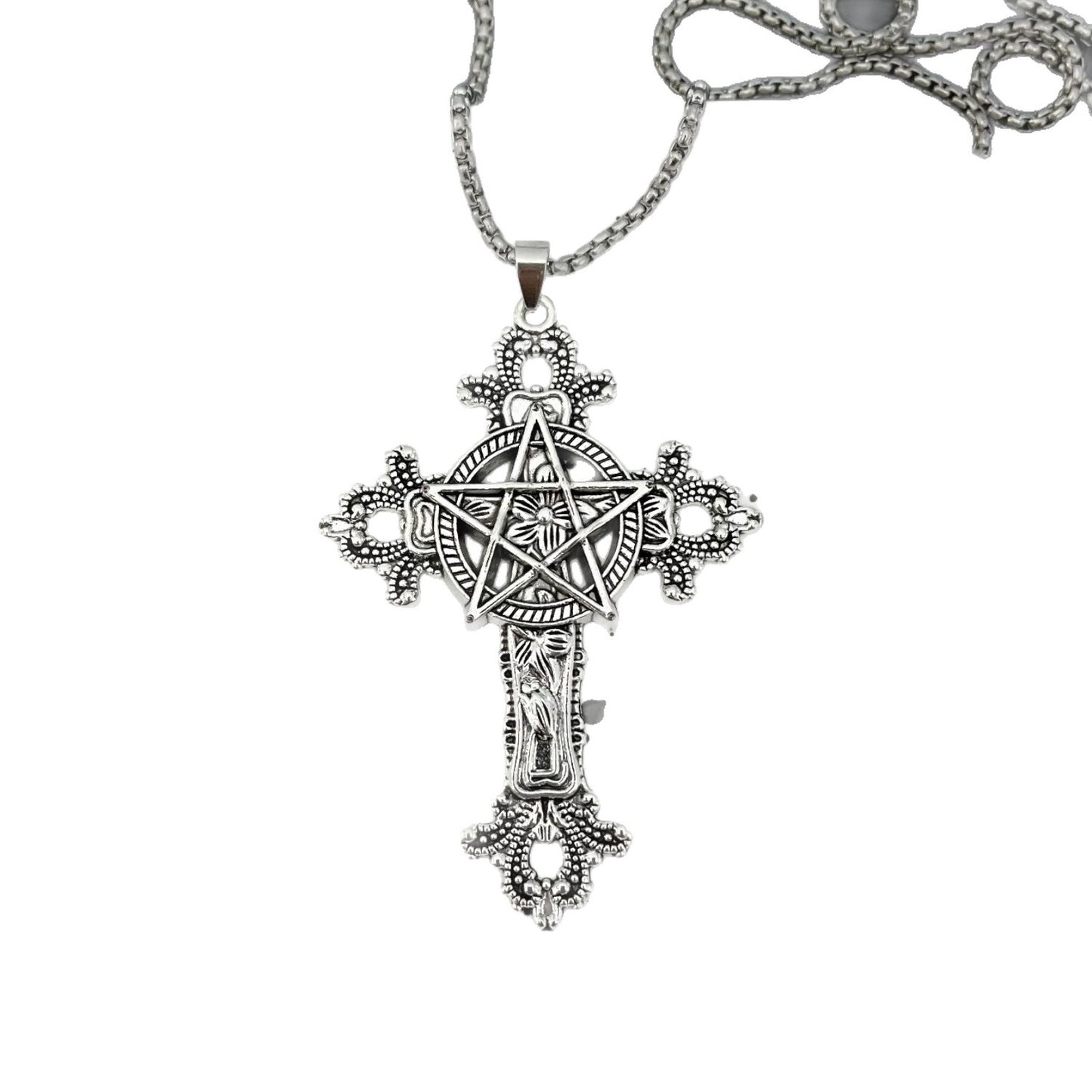 Men's Five-pointed Star Cross Female Sweater Chain Trendy Street Necklace