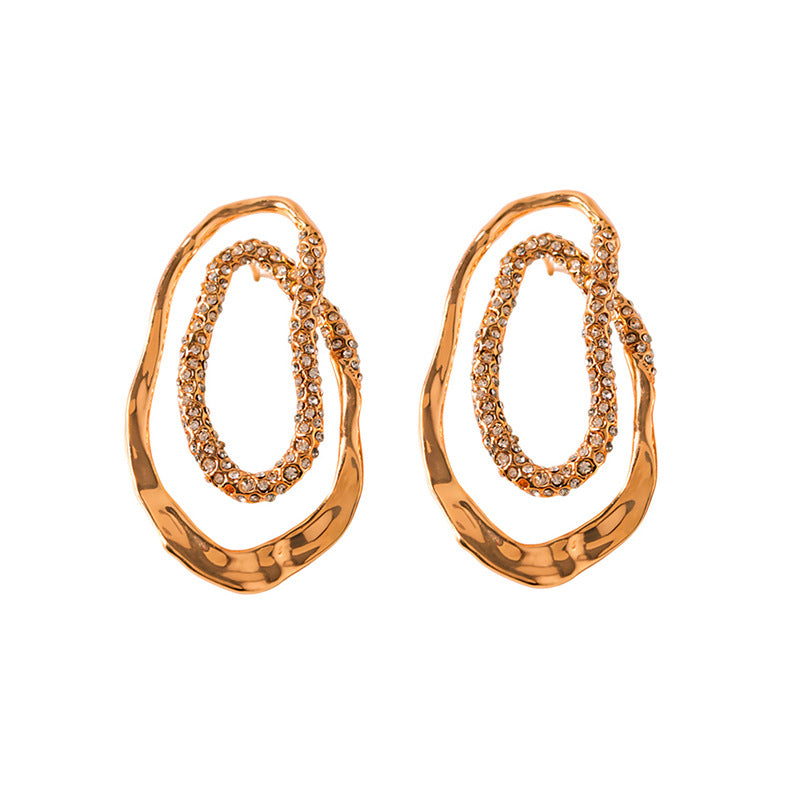 Sier Oval Geometric Ear Niche Irregular Stud Earrings