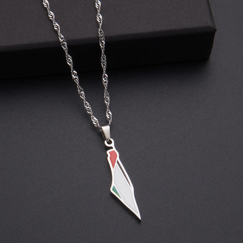 Oil Dripping Vintage Palestine Map Stainless Steel Necklaces