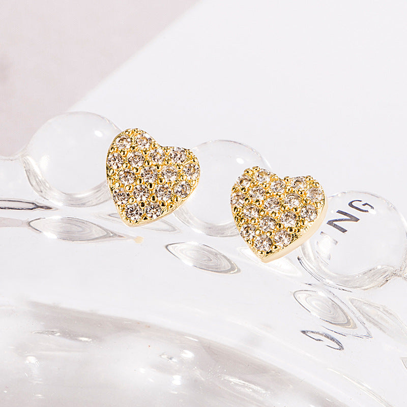 Women's Style Rhinestone Love Heart Elegant Small Fresh Earrings