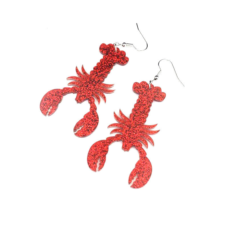 Women's Long Glitter Red Lobster Exaggerated Personalized Acrylic Rings