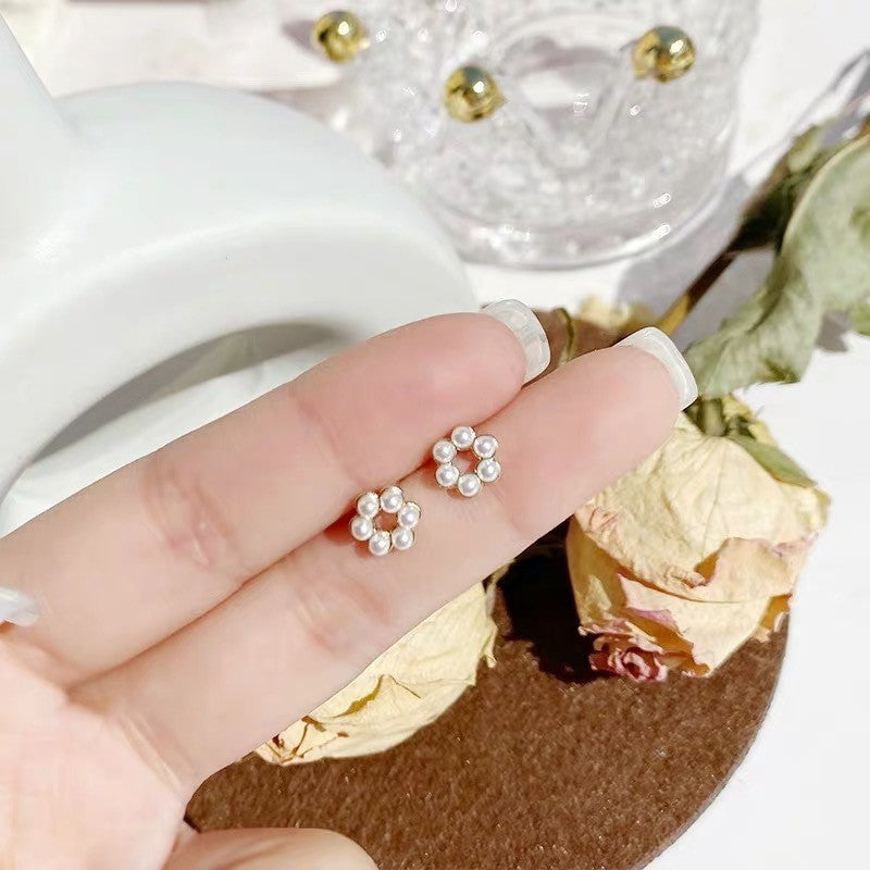 Women's Sier Needle Korean Style French Temperamental Pearl Earrings
