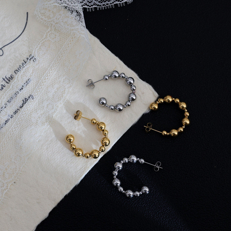 Bead Ear Stainless Steel Small Golden Rings