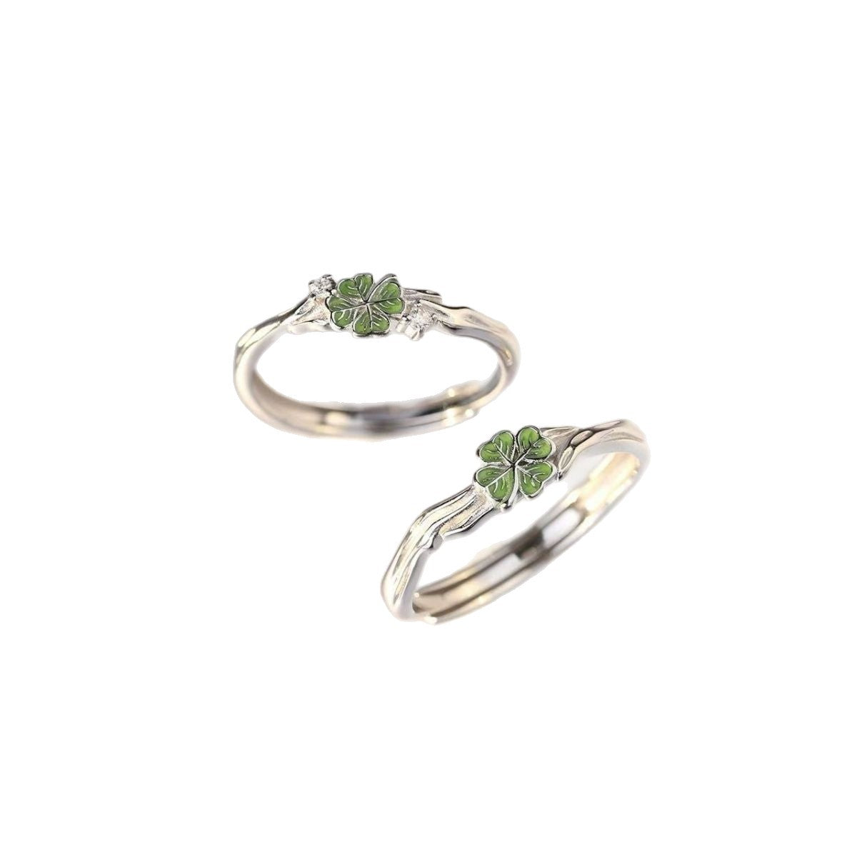 Women's & Men's Four-leaf Clover Couple Design Simple Leaves Open Adjustable Rings