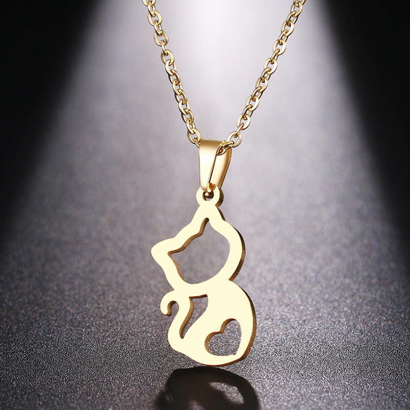Women's Steel Cute Kitten Gold Sier Engagement Necklace