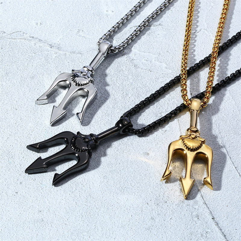 Men's Design Stainless Steel Trident Fashion Necklaces