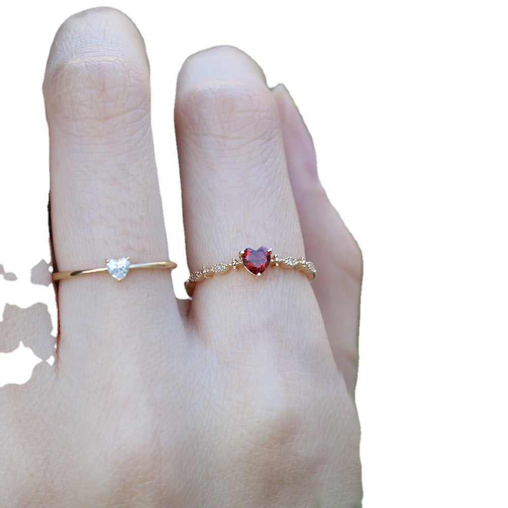 Women's Fashion Gold-plated Heart-shaped Ruby Engagement Diamond Rings