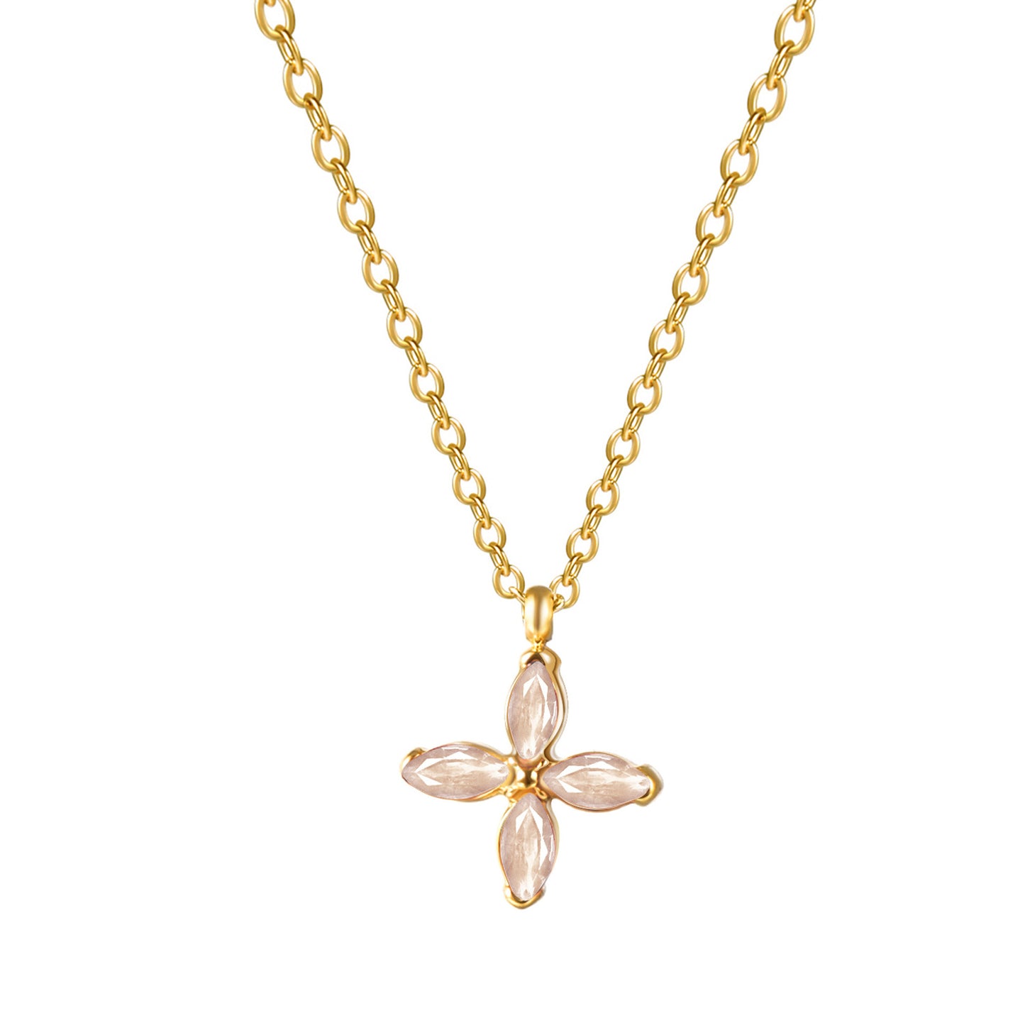 Women's Color Zirconium Four-leaf Clover Titanium Steel Gold Necklaces