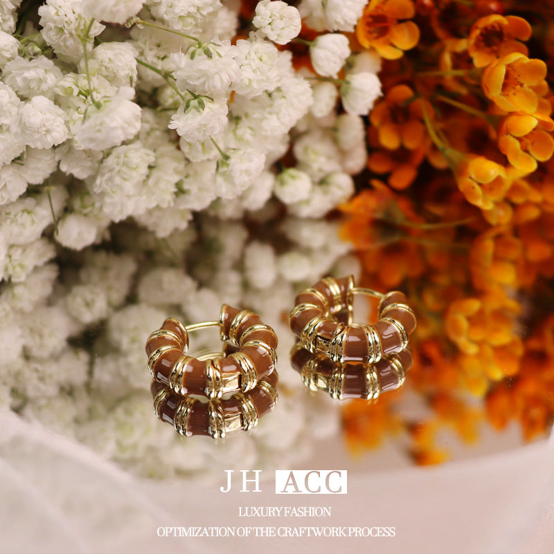 Plating Dripping Circle Enamel Color Ear Earrings