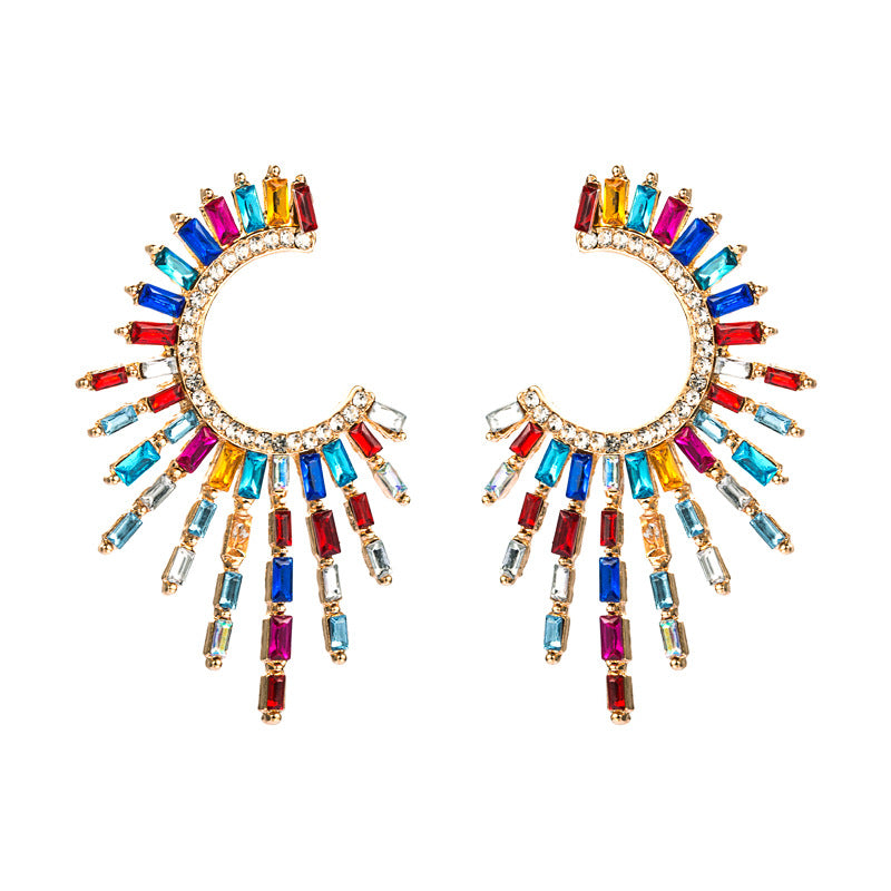 Half Sunflower Alloy Diamond Rhinestone Full Female Earrings