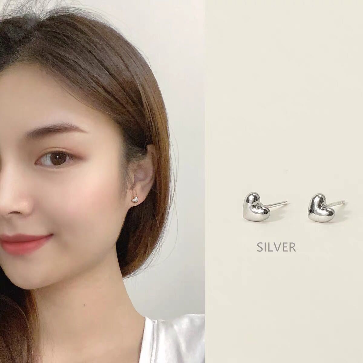 Women's Sier Gold-plated Heart-shaped Three-dimensional For Compact Temperamental Earrings