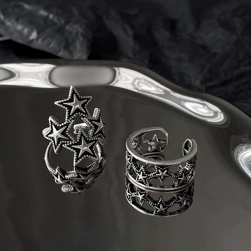 Gift Vintage Hollow Stars Carved Sun Moon Sier Rings