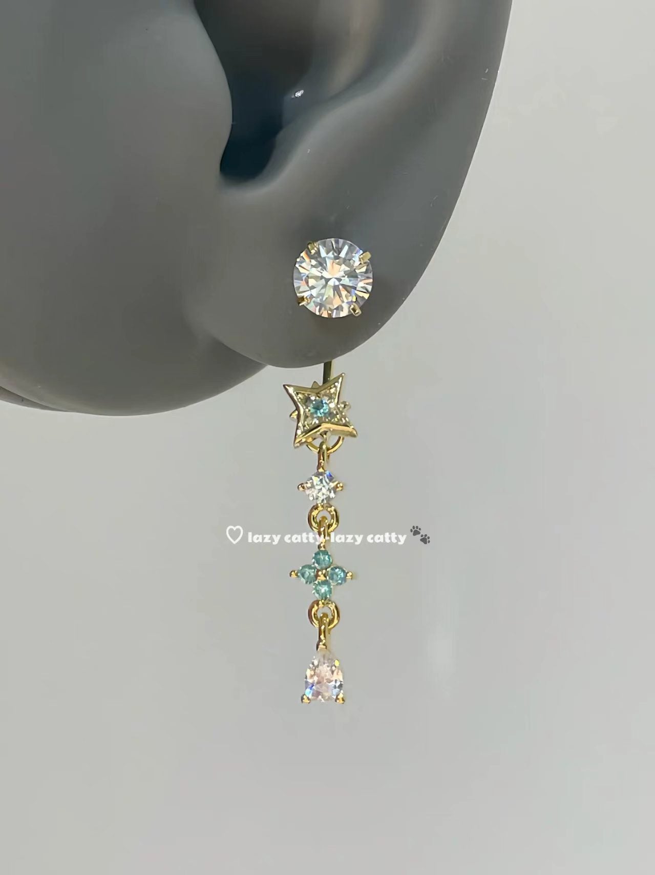 Pa Green Collection Ear Bone Prosperous Cross Straight Needle Clip Stud Earrings