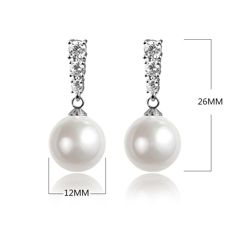 Rhinestone Pearl Long Shell Beads Simple Fashion Personality Stud Earrings