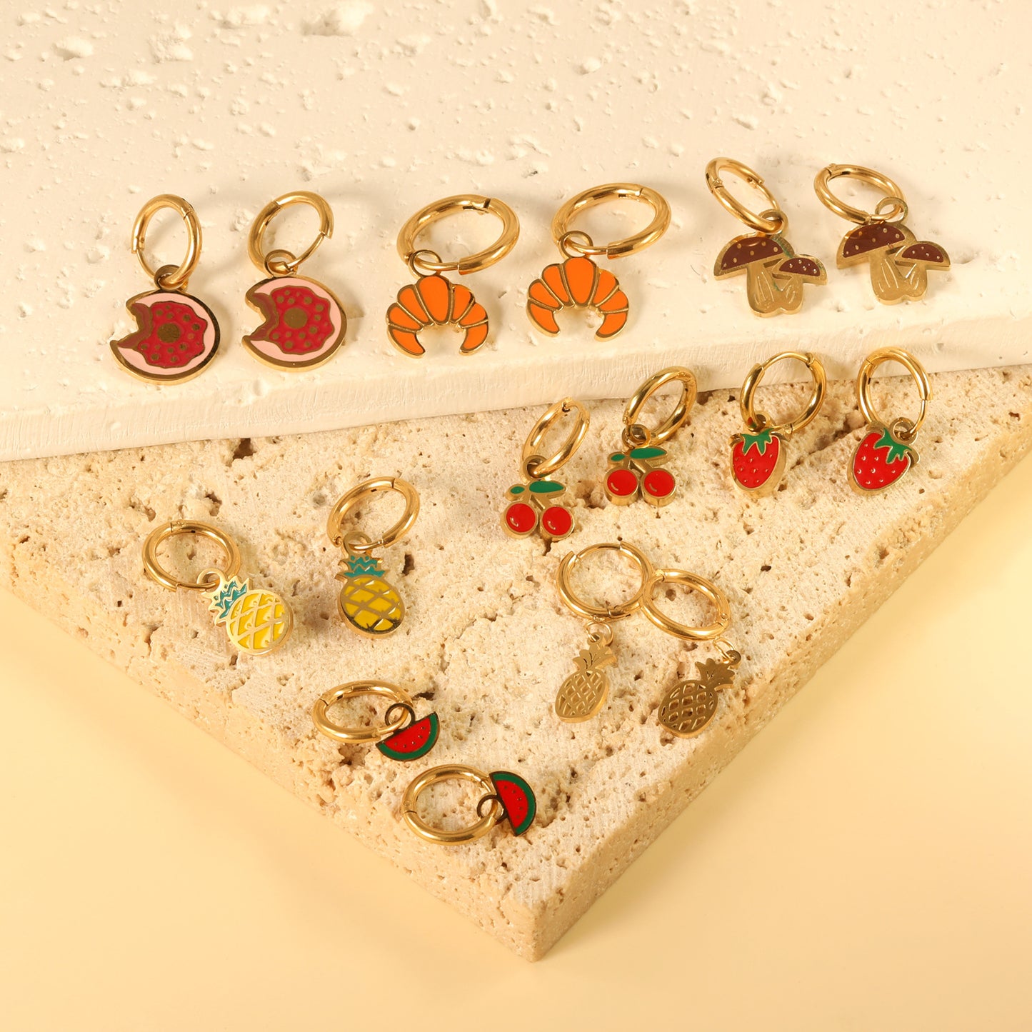 Cute Bread Strawberry Cherry Fruit Stainless Earrings