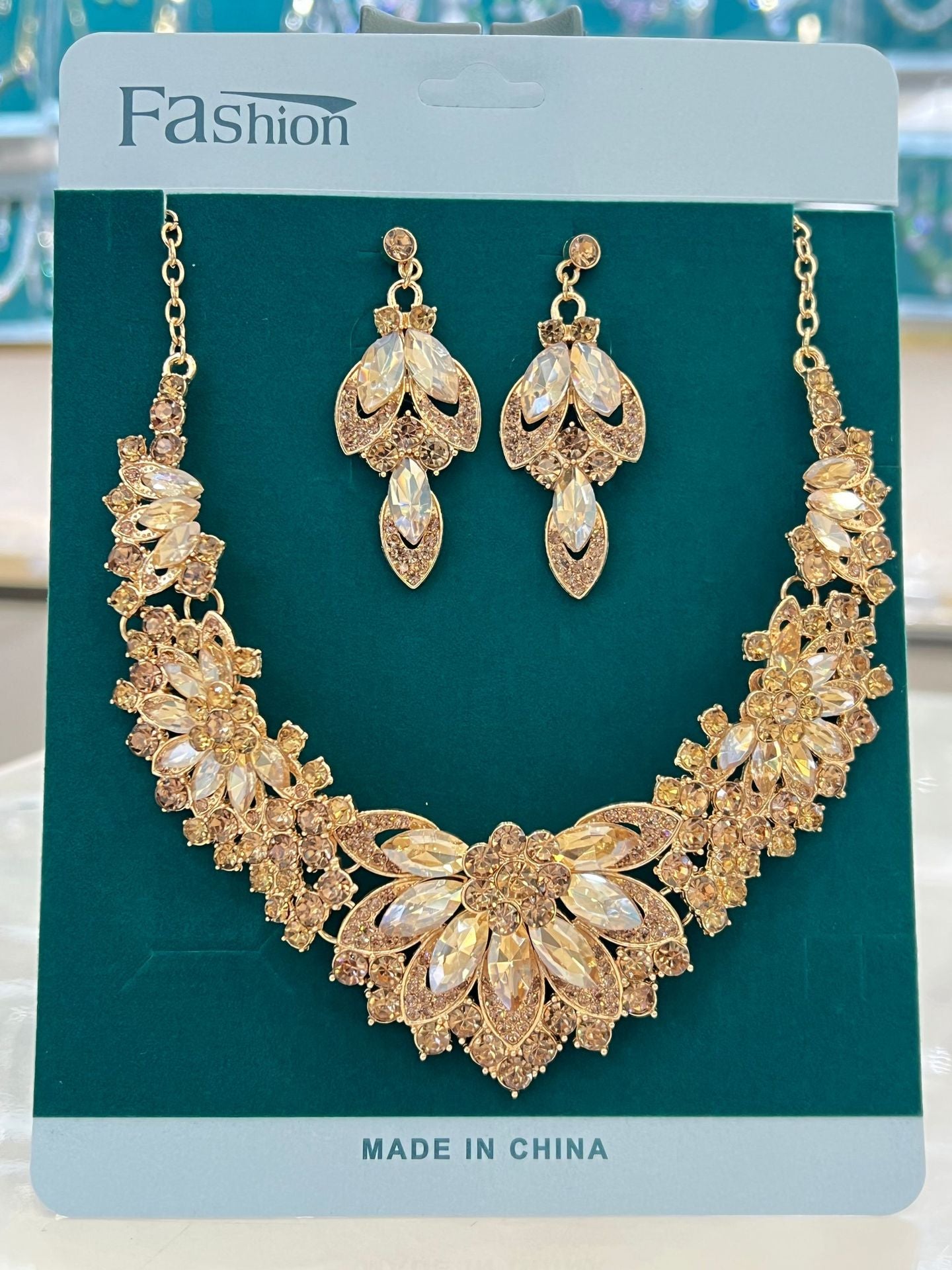 Dress Full Diamond Flower Crystal Elegant Jewelry Set