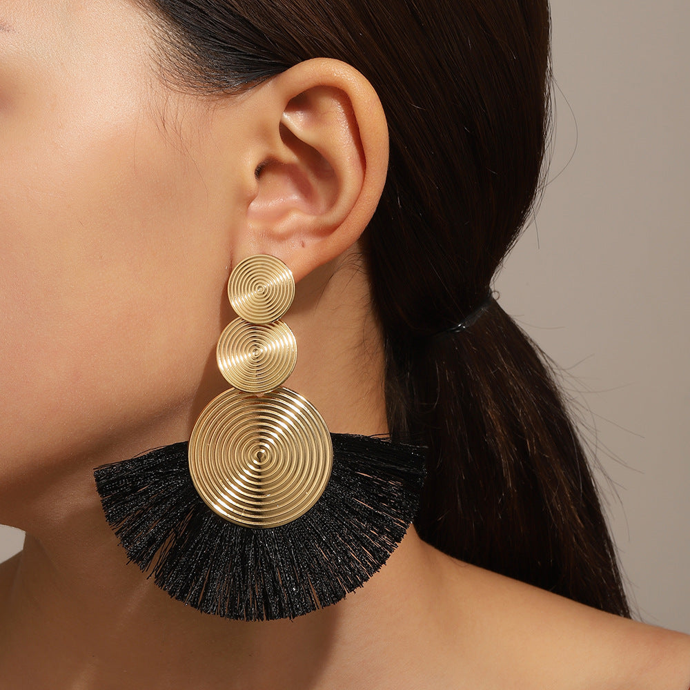 Women's Style Exaggerated Alloy Circle Tassel Temperament Earrings