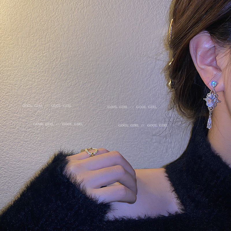 Women's Needle Water Drop Zircon Design Super Earrings