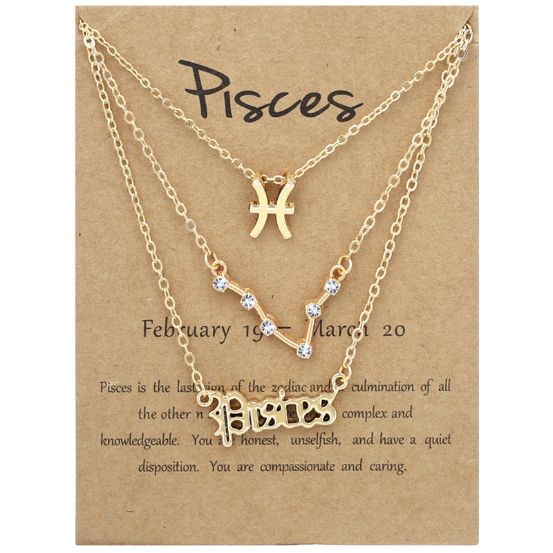 Constellations Suit Retro Alphabet Symbol Diamond Necklaces