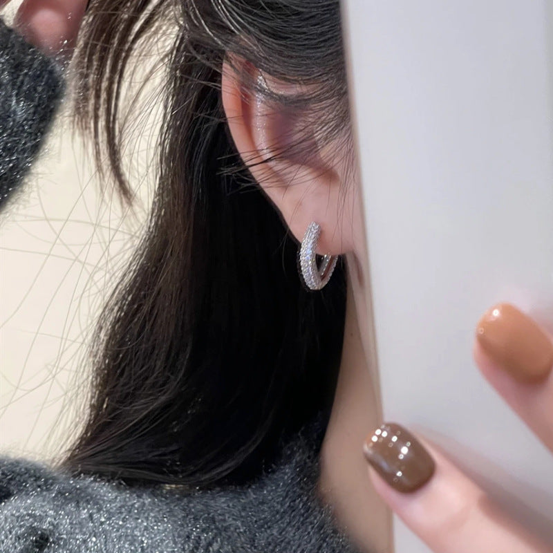 Inlaid Zircon Square Ear Clip Electroplated Real Gold Simple Earrings