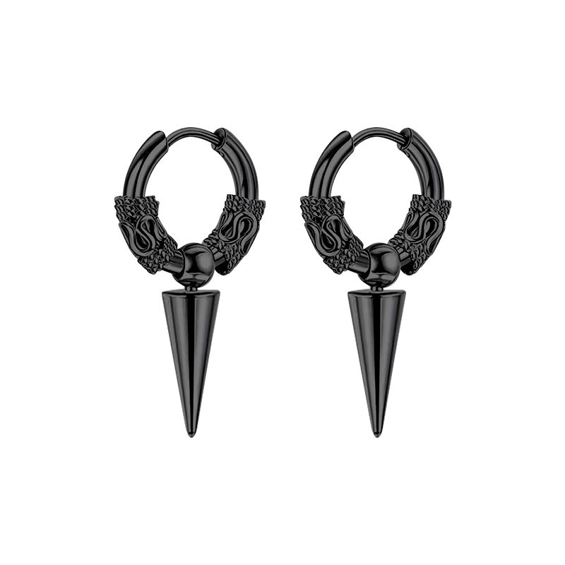 Men's Source Dragon Pattern Beads Clip Trendy Stainless Steel Ear Buckle