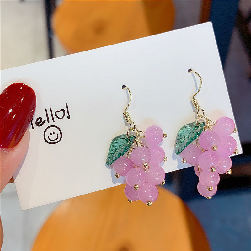 Women's Needle Sweet Purple Crystal Grape For Trendy Simple Cute Stud Earrings