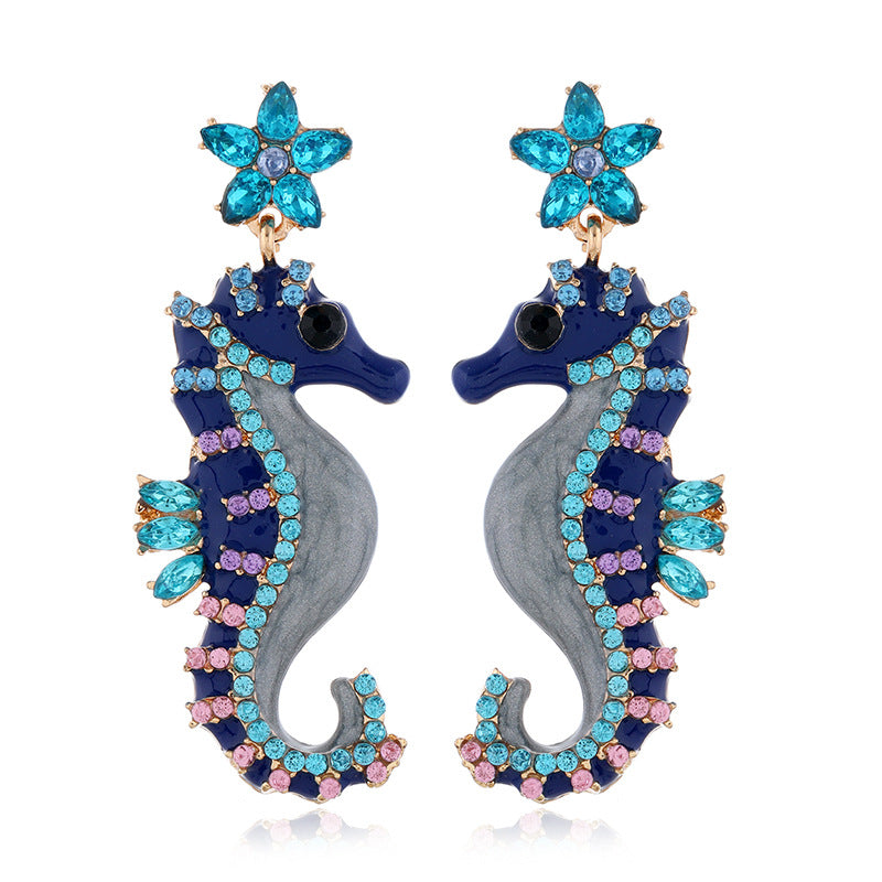 Oil Jeweled Fashion Ocean Style High Earrings