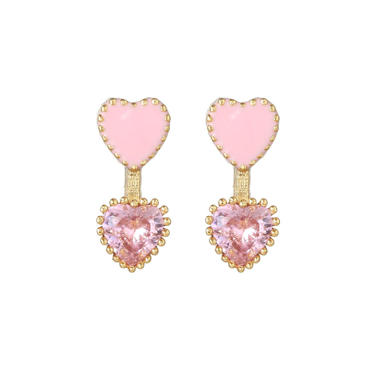 Pink Zircon Heart-shaped Electroplated Design Artistic Love Earrings