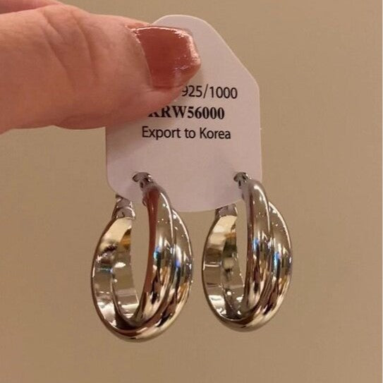 Korean Style Metal Sense Cross Double Geometry Ear Clip Female Earrings