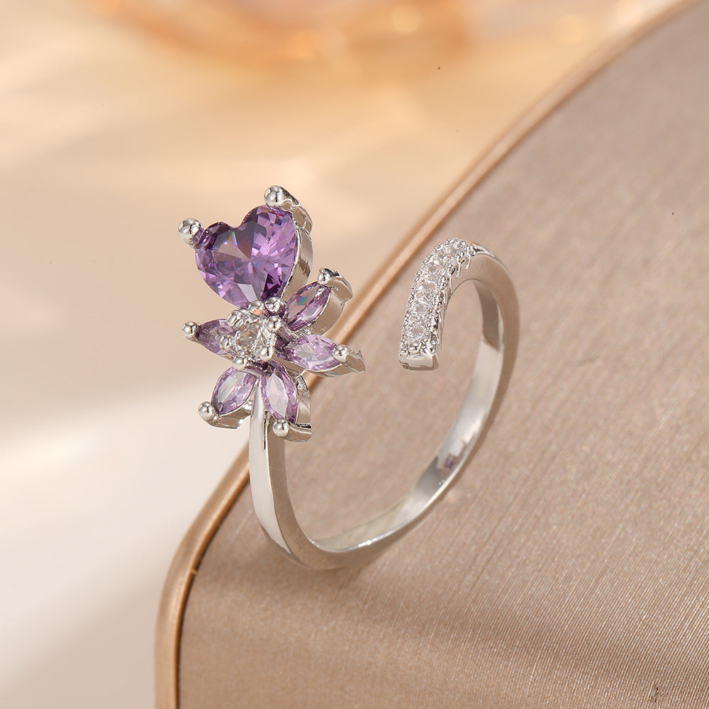 Luxury Water Drop Zircon Female Fresh Opening Rings