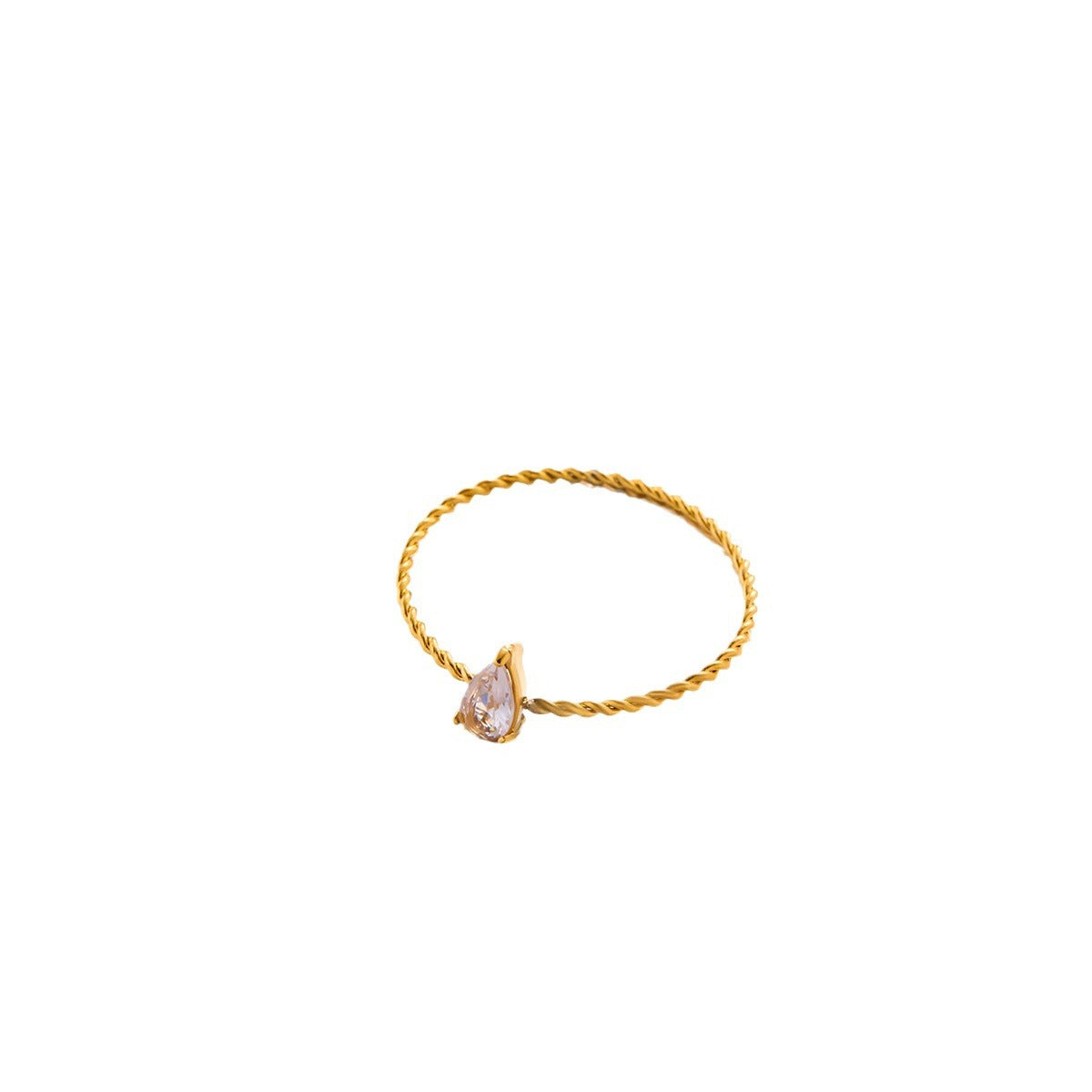 Warm Gold-plated Fine Twist Water Drop Zircon Female Rings