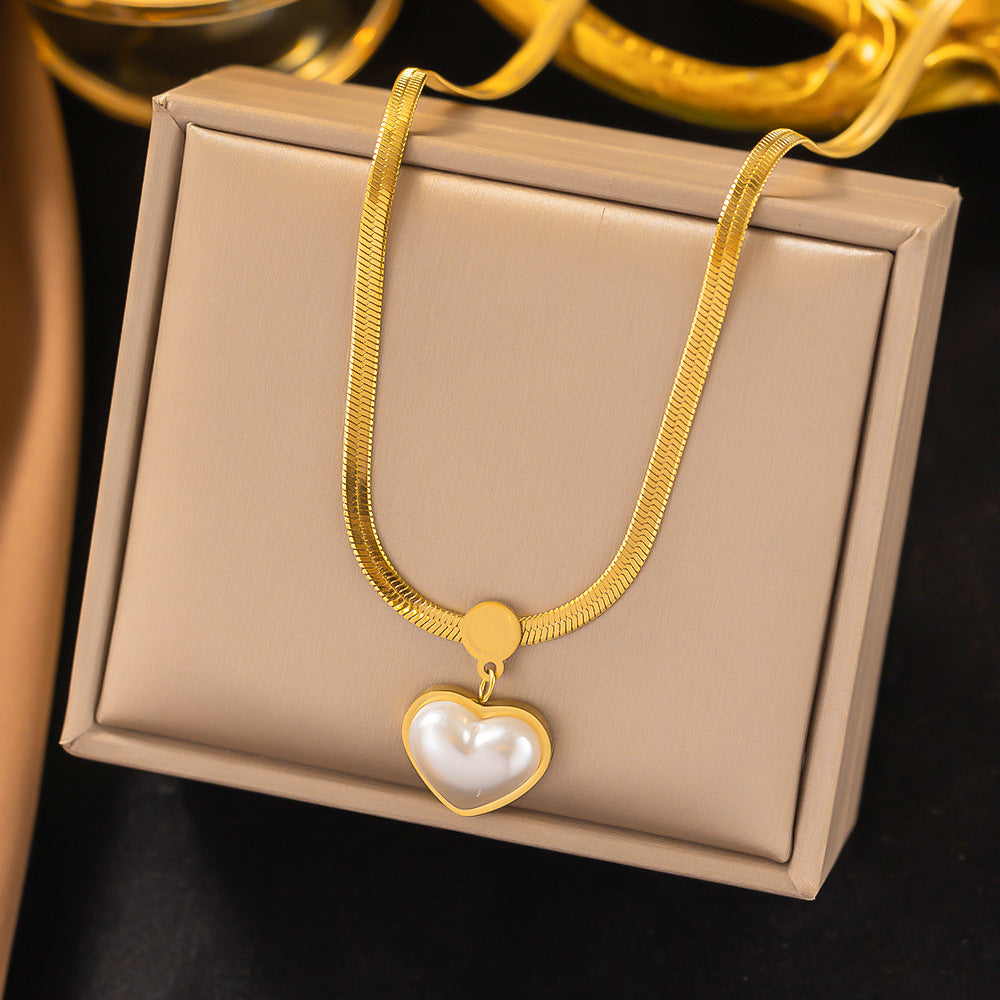 Titanium Steel Rose White Shell Round Necklaces