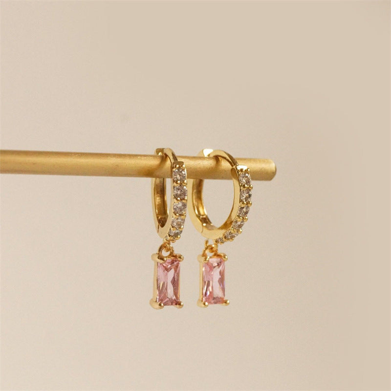 Wind Color Zircon Ear Clip Brass Earrings