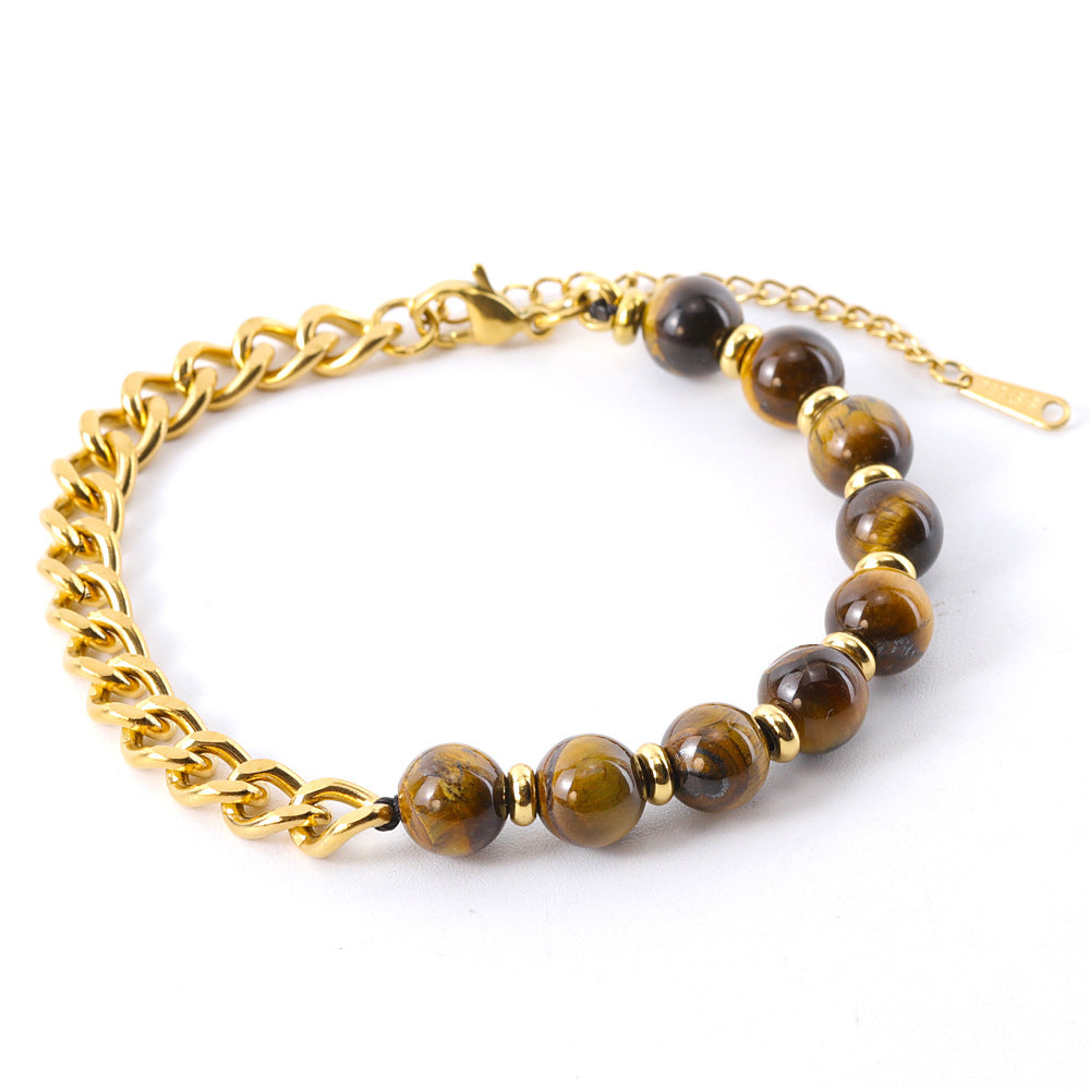Men's Titanium Steel Cuban Set Natural Tigereye Necklaces