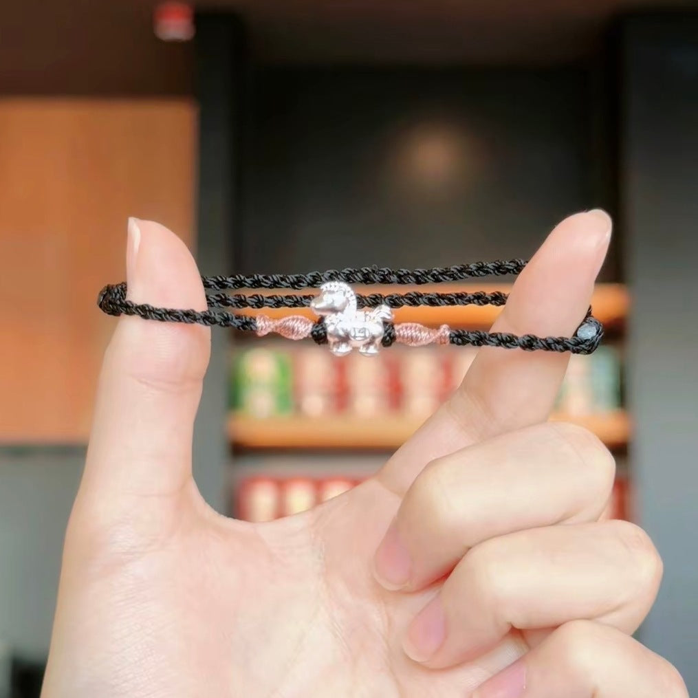 Pure Sier Immediately Rich Red Rope Couple Bracelet