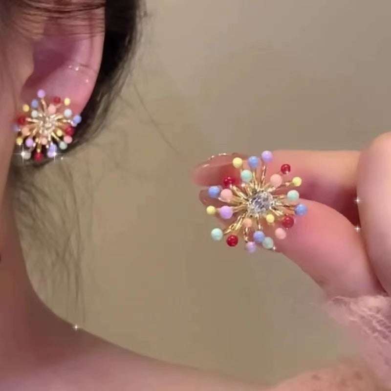 Red Fireworks Burst Fashionable Daily Commuter Earrings