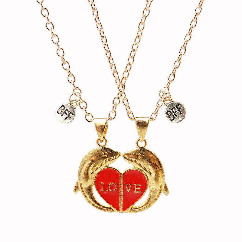 Stitching Love Dolphin Couple Magnetic Alloy For Valentine's Necklace
