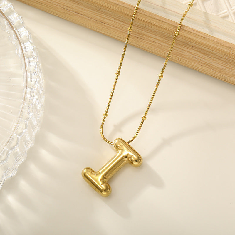 Women's Trendy Bubble Letter Colorfast Titanium Steel Design Pendants