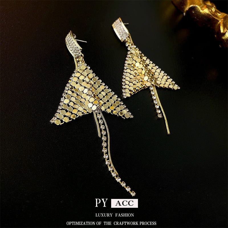 Women's Leaves Sequins Tassel Exaggerated High Sense Affordable Luxury Earrings